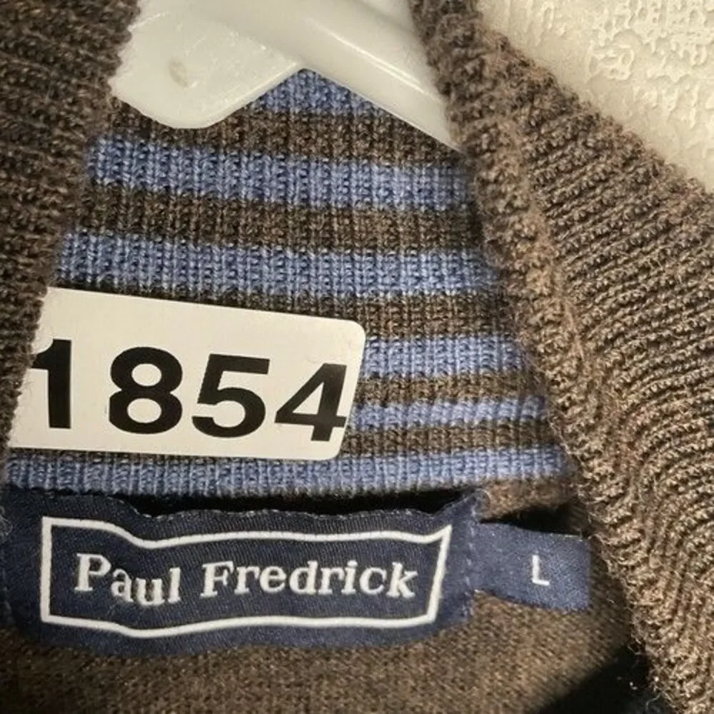 Paul Frederick 100% Merino Wool 1/4 Zip Sweater Pullover Men Size Large‎ Brown